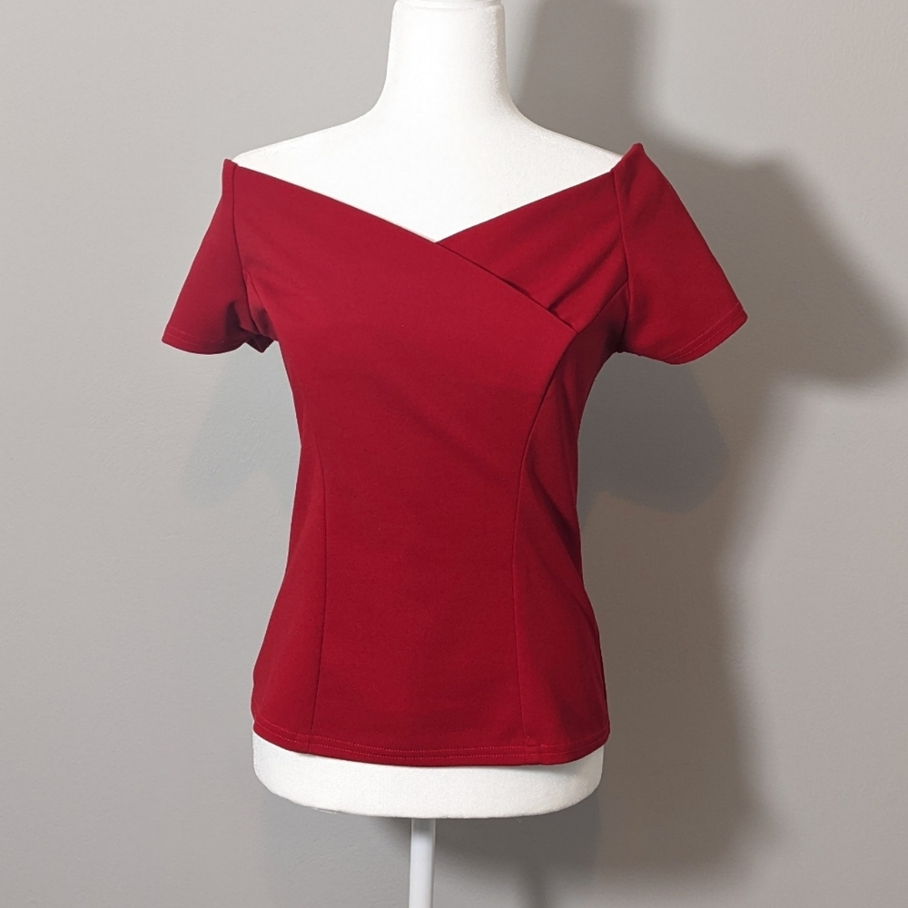 Cherry Red Off The Shoulder Top - Picture 3 of 6